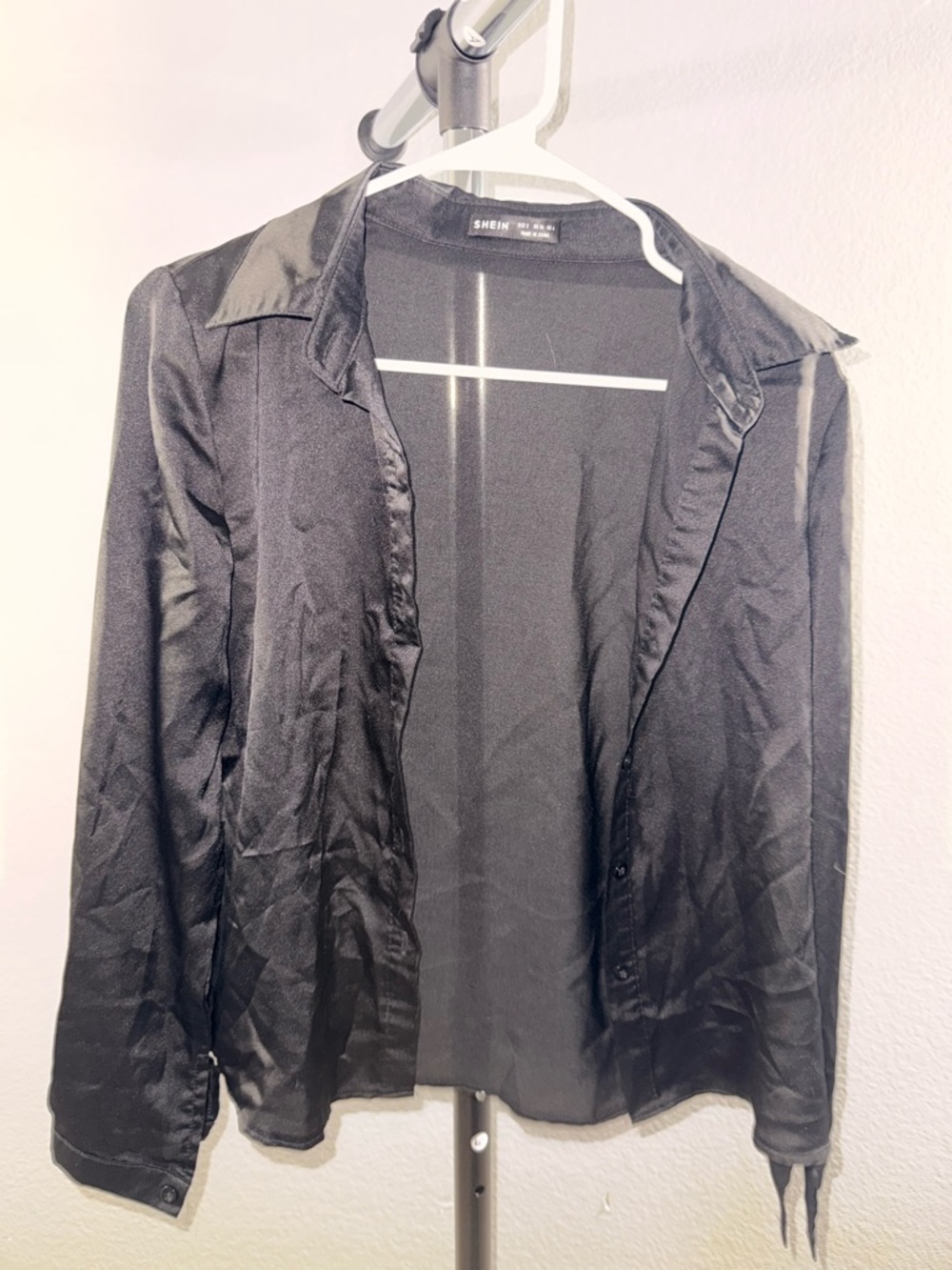 SHEIN Black Satin-Look Button-Up Shirt Jacket